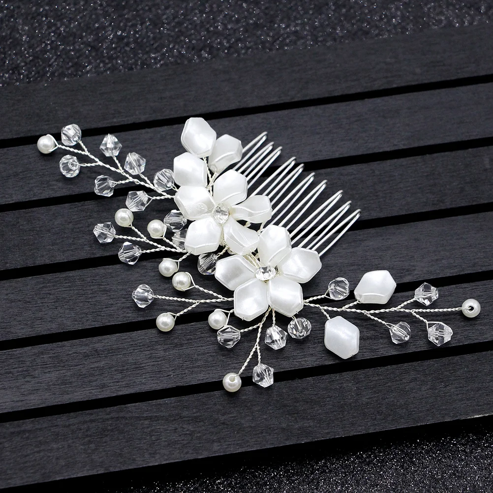 

Bridal Headdress Wedding Hair Comb Bride Insert Headpiece Rhinestones Pearl Flower Headpieces