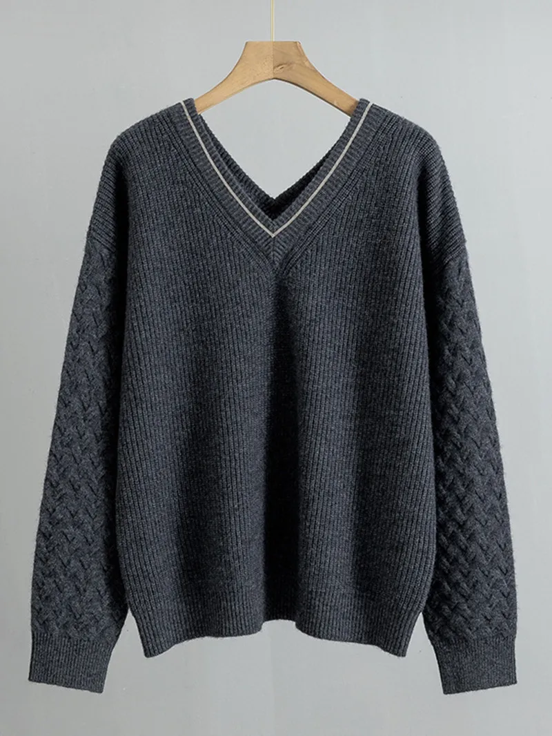 

Женский кашемировый свитер с V-образным вырезом, с длинными рукавами