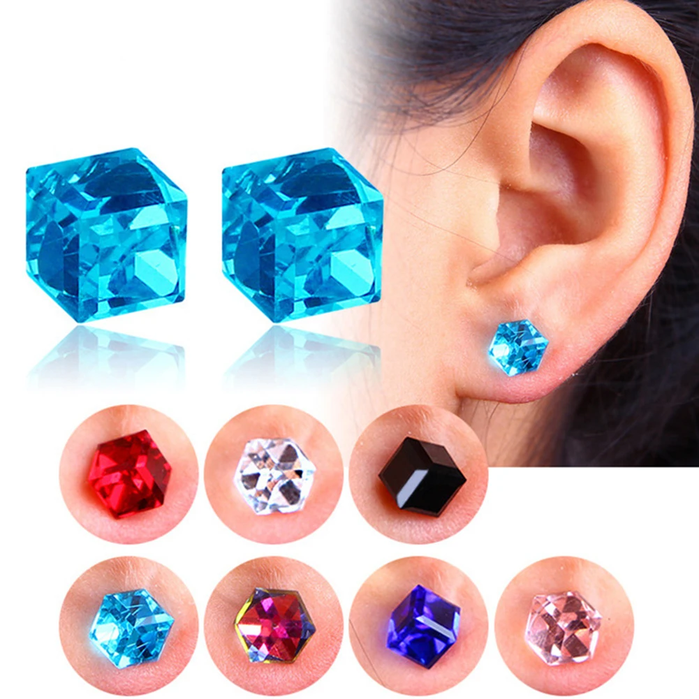 

1Pair Crystal Strong Magnetic Ear Stud Easy Use Clip Earrings For Women Men Punk Hexagon Magnet Earrings Non Piercing Jewelry