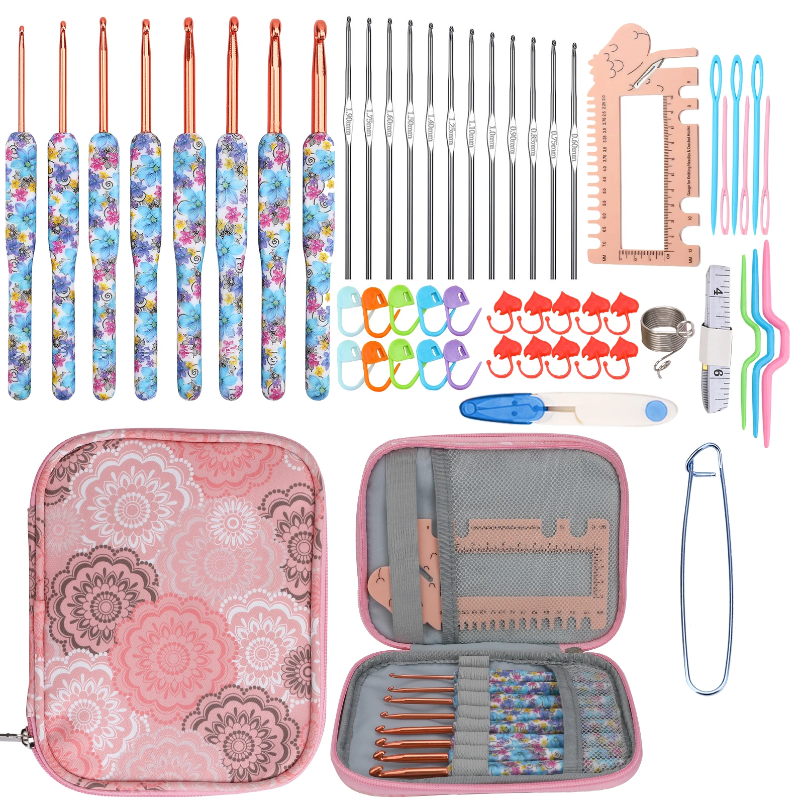 

New Blue and White Porcelain Crochet Hooks Kit With Bags Aluminum Crochet Needles Yarns and Wools Sewing Accessories Kit Gift