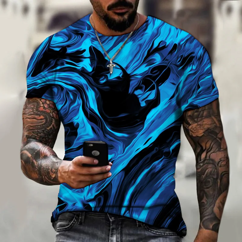 

Fashion trend Cool blue dazzling 3D digital printing summer men's T-shirt short sleeve top personality fun outfit