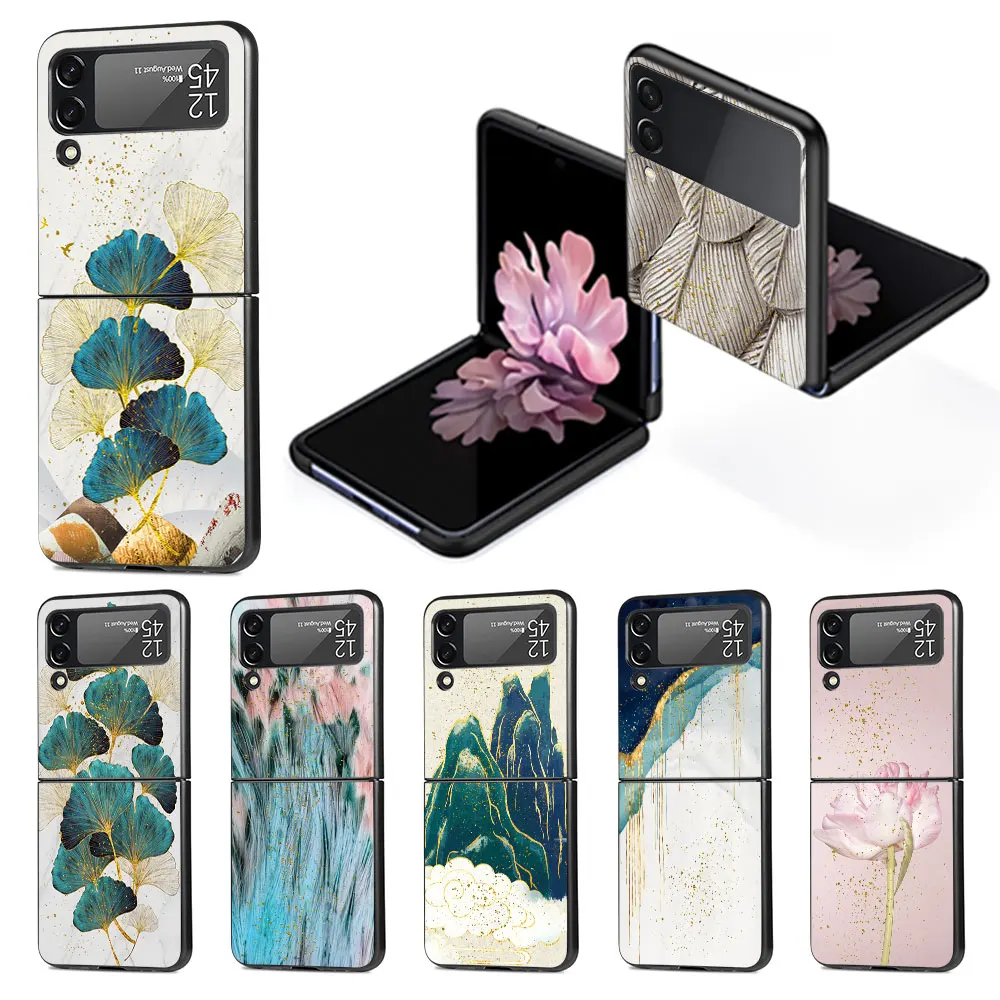 

Чехол для телефона Samsung Galaxy Z Flip4 Flip3, флип-чехол для Z 4 3, чёрные жесткие поликарбонатные Чехлы Zflip3, Zflip4, Роскошный чехол с золотой фольгой