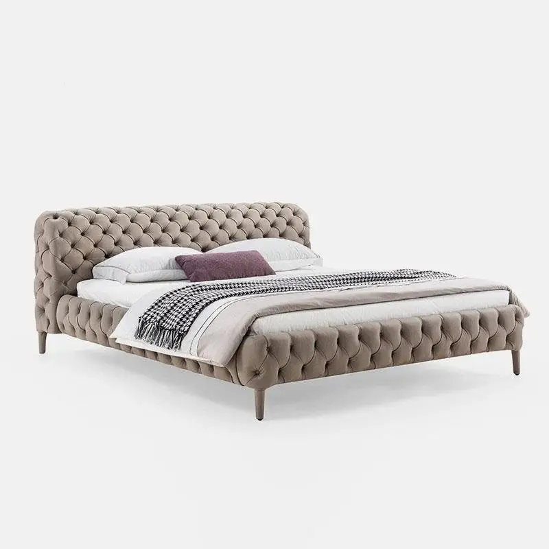 

Современная роскошная матерчатая двуспальная кровать с рисом из Новой Зеландии 1,5 м 1,8 м, итальянская хлопчатобумажная льняная простая матовая кожа