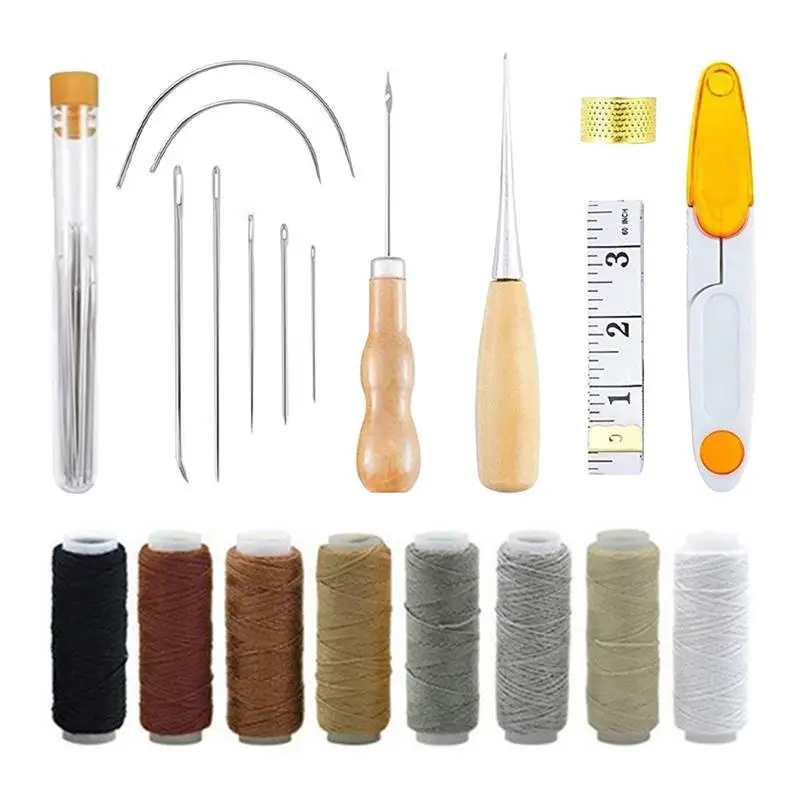 

Hand Sewing Tool Set Leather Sewing Kit Thimble Needles Awl Thread Stitching Tools Assorted Set