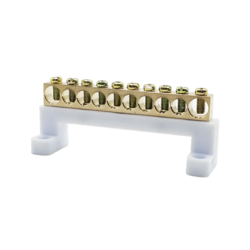 

10 Positions Barrier Terminal Single Row High Bridge Design Electric Barrier Bar, White Copper Terminal Block Connector