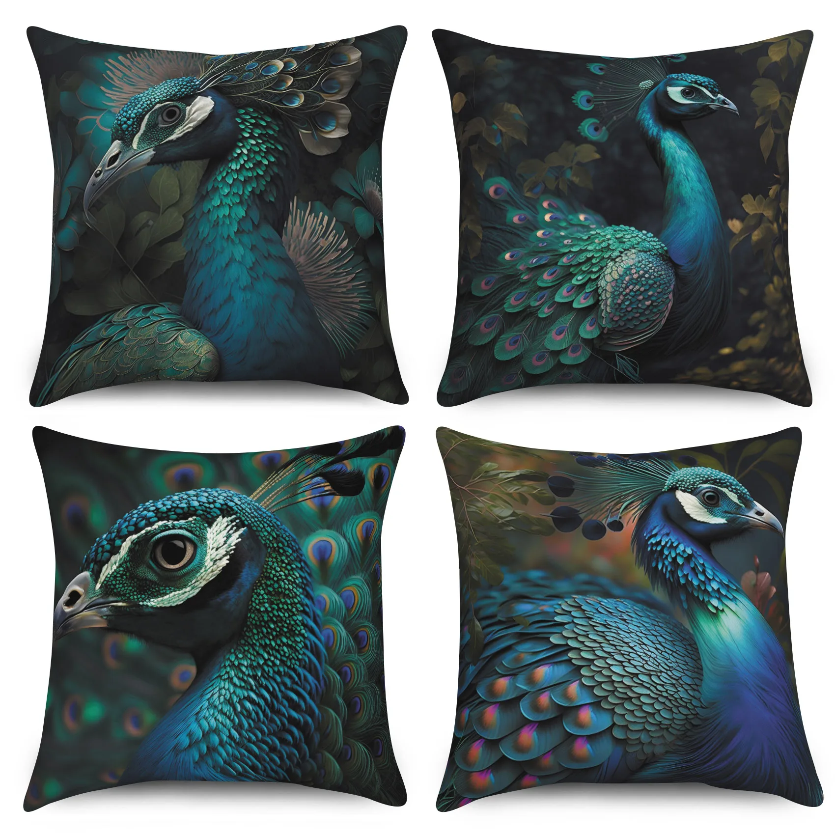 

Decorative Throw Pillow Covers 3D Print Blue Peacock Linen Cushion Covers Morden Sofa Couch Square Pillows Cases Home Decor Sets