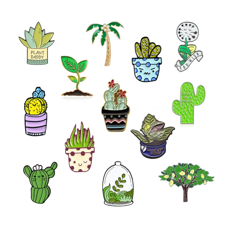 

Cartoon Green Plant Enamel Brooch Sapling Cactus Plants Series Backpack Alloy Badge Shirt Jeans Lapel Pin Clothing Accessorie