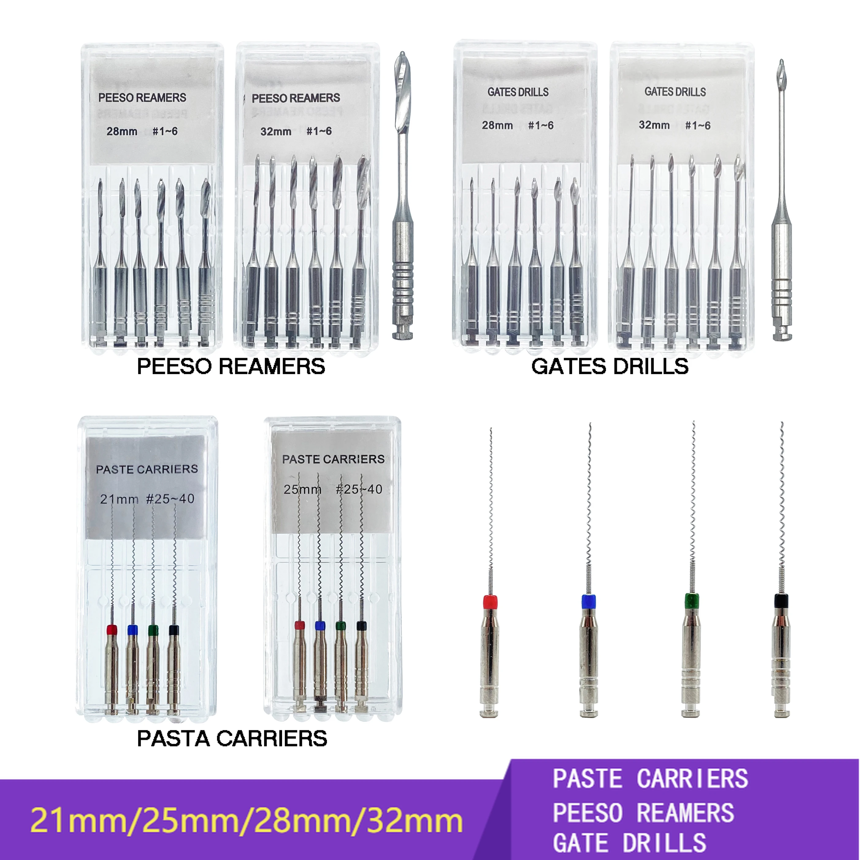 

WELLCK Dental Endodontic Drill Gates Glidden Peeso Reamers Rotary Paste Carriers 32mm/25mm Engine Use Stainless Steel Endo Files