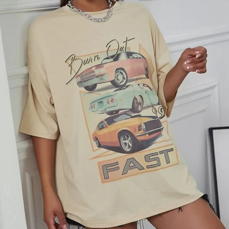 

Модная летняя одежда для женщин, Свободный Топ с буквенным принтом и коротким рукавом y2k, женская одежда, корсет, топы, Женский Топ, женская о...