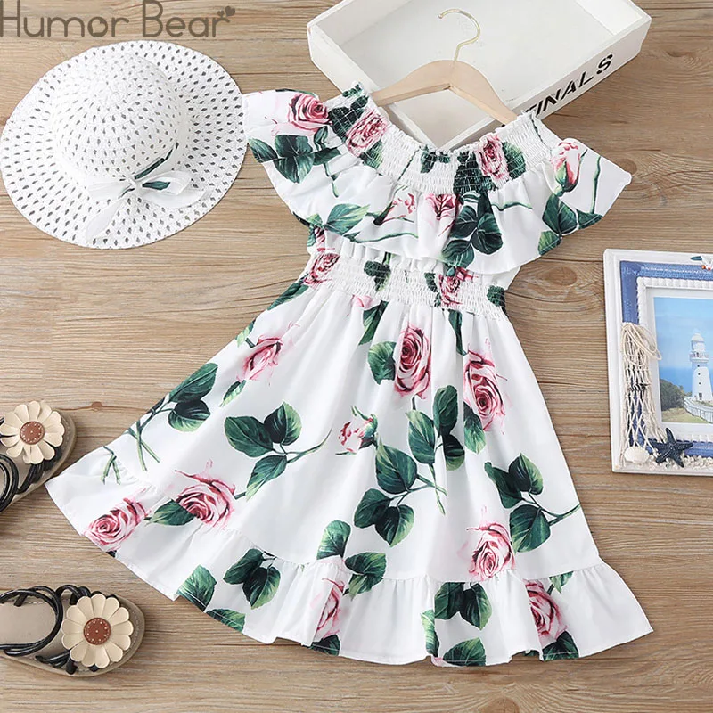 

Платье Humor Bear для девочек, платье на одно плечо с цветочной талией, платье принцессы, лето 2022, новая детская одежда, одежда