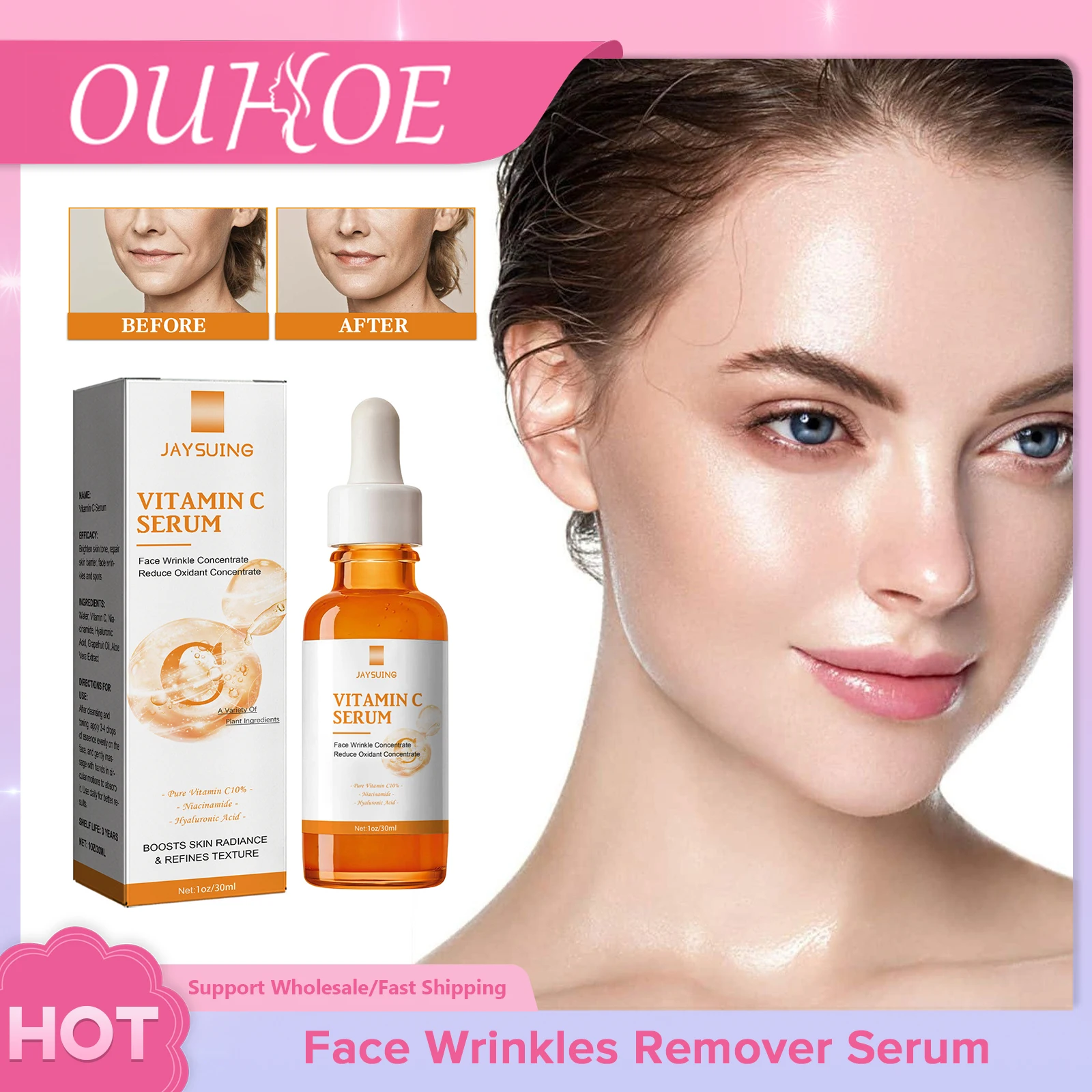 

Face Wrinkles Remover Serum Vitamin C Extract Anti Aging Fade Fine Lines Brighten Skin Lighten Spot Firming Moisturizing Essence