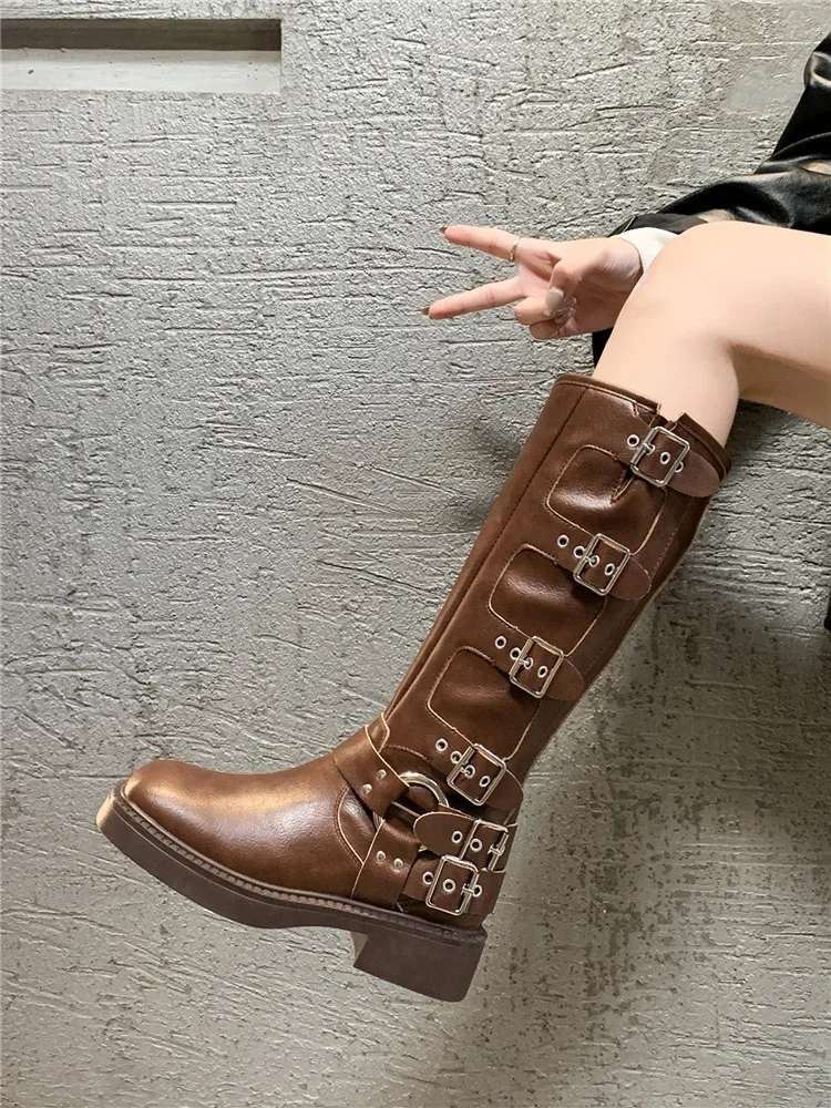 

Women Boots Over Knee Shoes Round Toe Clogs Platform Over-the-Knee Lolita Leather Rubber Cowboy Med Ladies Cotton Fabric Solid