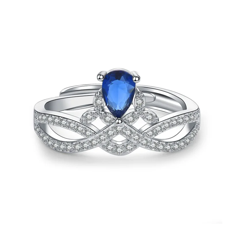 

Classic Vintage Silver Color drop-shaped Rings for Women Red Blue Zircon Stones Ring Anniversary Bridal Jewelry Gift