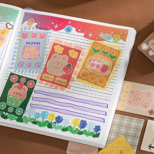

6 Packs 360PCS Lovely Bear Cartoon Colorful Paper Stickers 4.6*6cm DIY Scrapbooking Journal Decoration Supplies Free Shipping