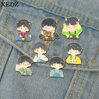 cartoon japanese anime enamel pin cute suspender jeans boy girl brooch badge kawaii kids jewelry gift for friends and childs