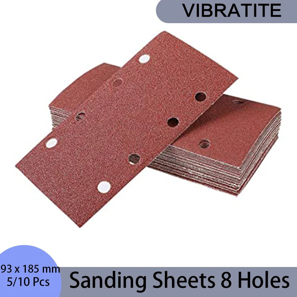 

Шлифовальные листы 93 x 185 мм, 8 отверстий, 5/10 шт. Прямоугольная шлифовальная машина с крючками и петлями, различные зернистости 40-400 для полировки шлифования металла