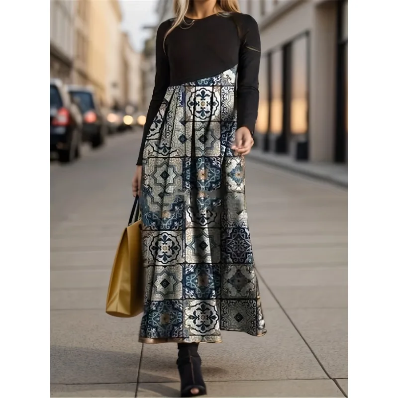 

New Spring and Autumn Slim Women's Round Neck Long Sleeve Casual Dress