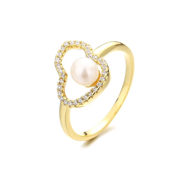 

RZ-11 ZFSILVER Silver S925 Fashion Trendy High Quality Gold Luxury Gourd Freshwater Pearl Rings For Women Wedding Charms Jewelry