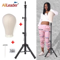 alileader new 140cm64cm wig stand wig tripod with mannequin canvas block head adjustable tripod stand wig making kit tpins gift
