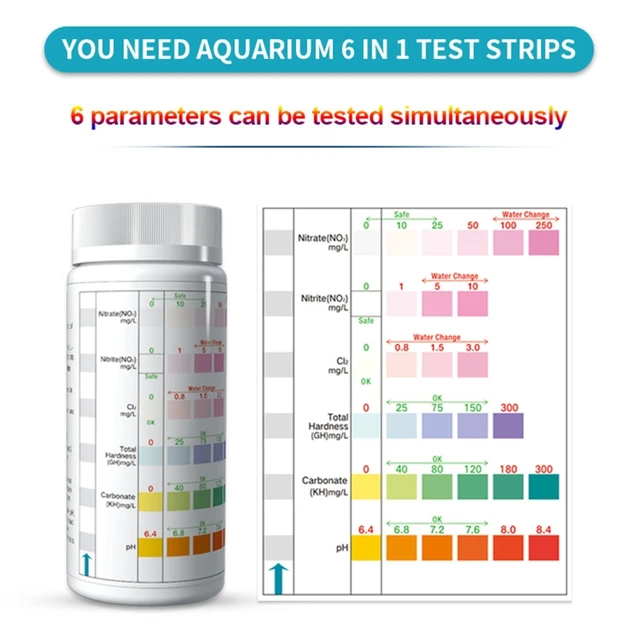 100 Counts Aquarium Test Strips Fish Tank 6 in 1 Test Kit Accurate Result  for NO2 Nitrate KH PH Chlorine GH Easy Reading - AliExpress