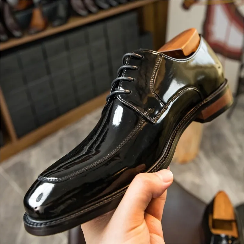 

Patent Leather Mens Dress Shoes Genuine Leather Spring Autumn Italian Lace Up Wedding Formal oxfords Business Office Black