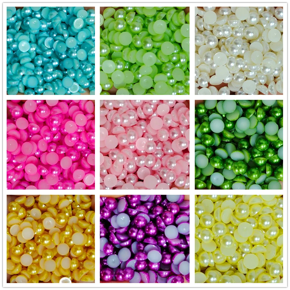 

3mm-12mm Mix size all colours ABS Half Round plastic pearl Non Hotfix Flat Back Nail Art Rhinestones Jewelry Making