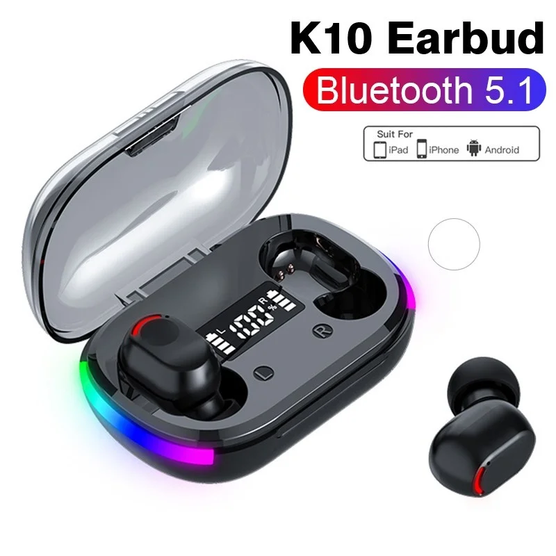 

New 2022 K10 TWS Bluetooth Earphones LED Gaming Wireless Earbuds Sport Hifi Headphone With Mic Bluetooth Fone Wireless Headset