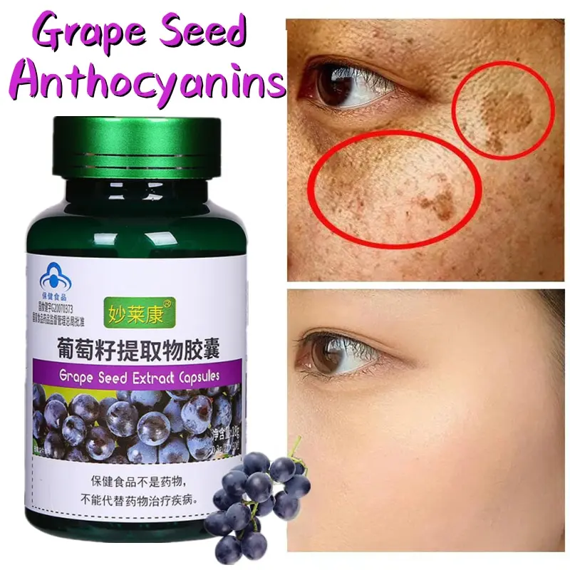 

Grape Seed Extract with Proanthocyanidins,vitamin E and Soy Isoflavones,whitening, Deep Remove Chloasma & Brighten Skin Natural