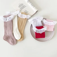 3 24m baby girls breathable mesh socks toddler infant contrast color lace ruffle anti slip medium tube socks for spring summer