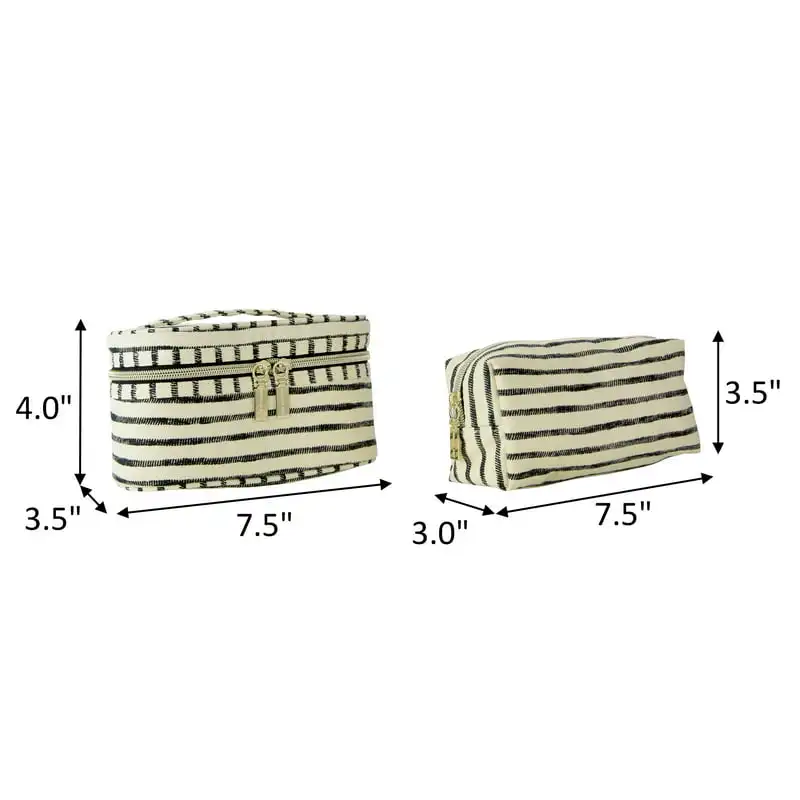Fashionable 4-Piece Stripe Canvas Organizer Bag Set for Makeup, Toiletries and Accessories - Includes Flat Zipper Pouch, Train C