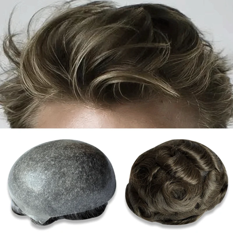 Натуральный мужской парик из натуральных волос швейцарский кружевной передний