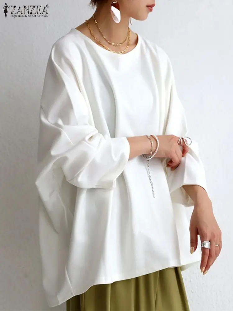 

2022 модная женская Объемная блузка оверсайз с длинным рукавом, Повседневная Свободная рубашка ZANZEA, однотонные блузы, элегантные рабочие топ...