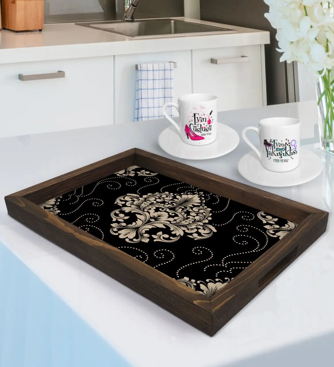 

Персонализированная домашняя сувенирная и домашняя кофейная чашка с дизайном Yakışıklısı 2 'li и искусственная древесина