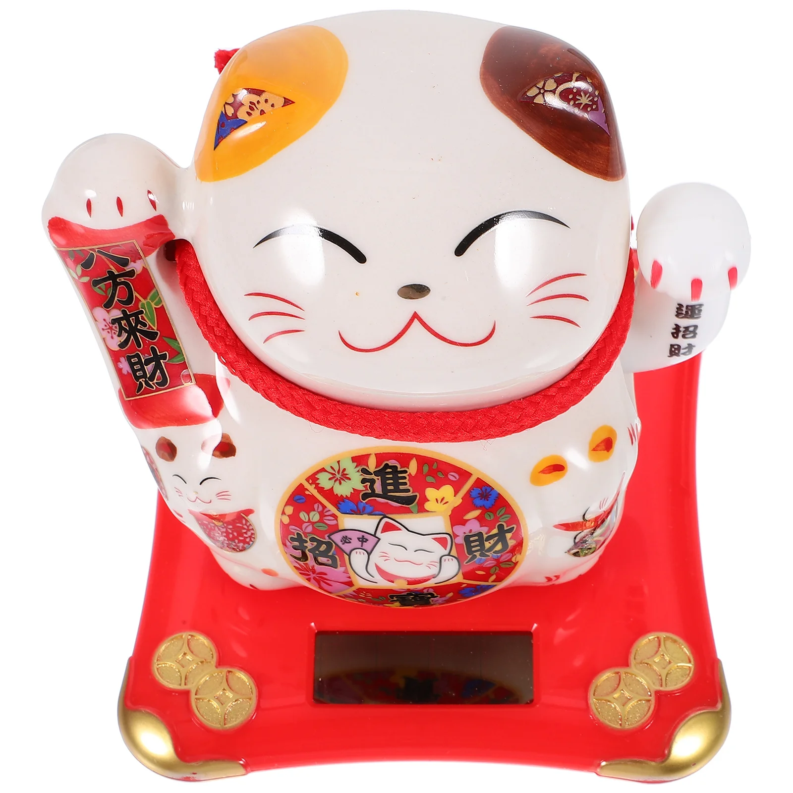 

Solar Powered Fortune Cat Waving Arm Ceramic Ornament For Cars Home Office Decor