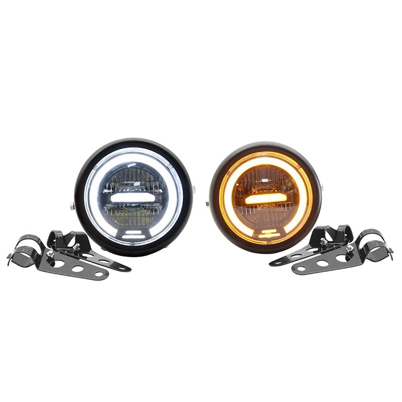 

12V 6.8inch Cafe Racer Vintage Motorcycle LED head light lamp Distance Light Motorcycle Headlight DRL Halo Ring+Bracket