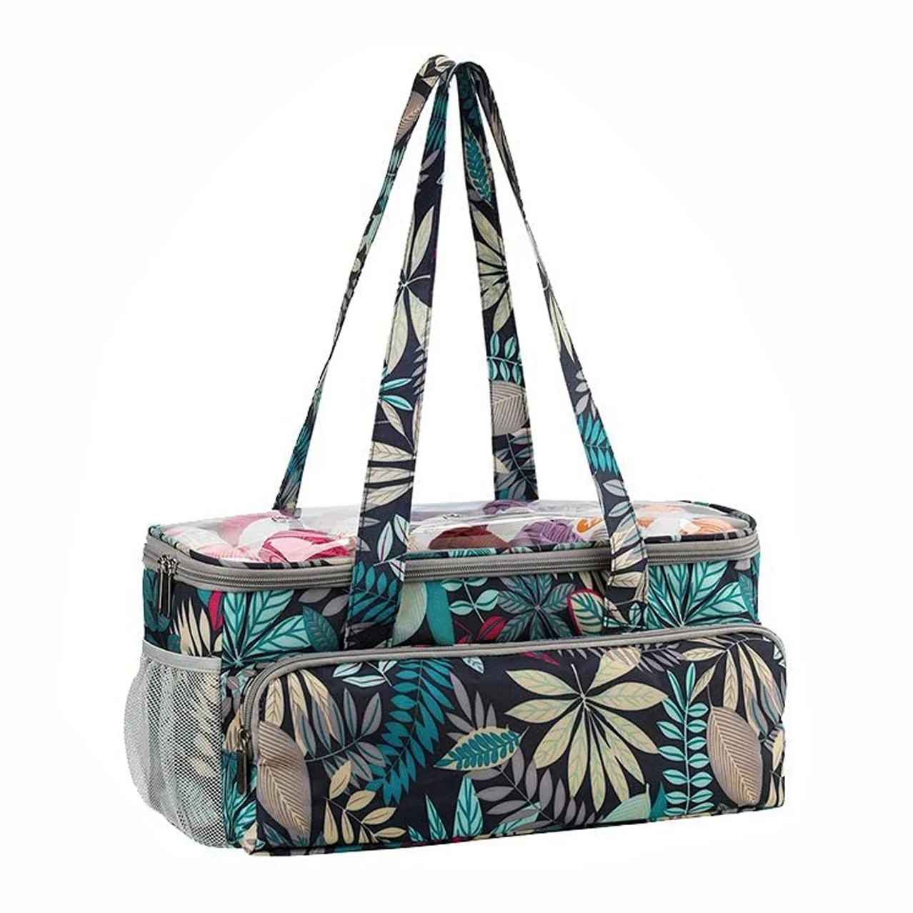 

Knitting Bag,Yarn Tote Organizer Case Storage Mesh with Clear Cover for Carrying Knitting Needles Crochet Hooks Blue