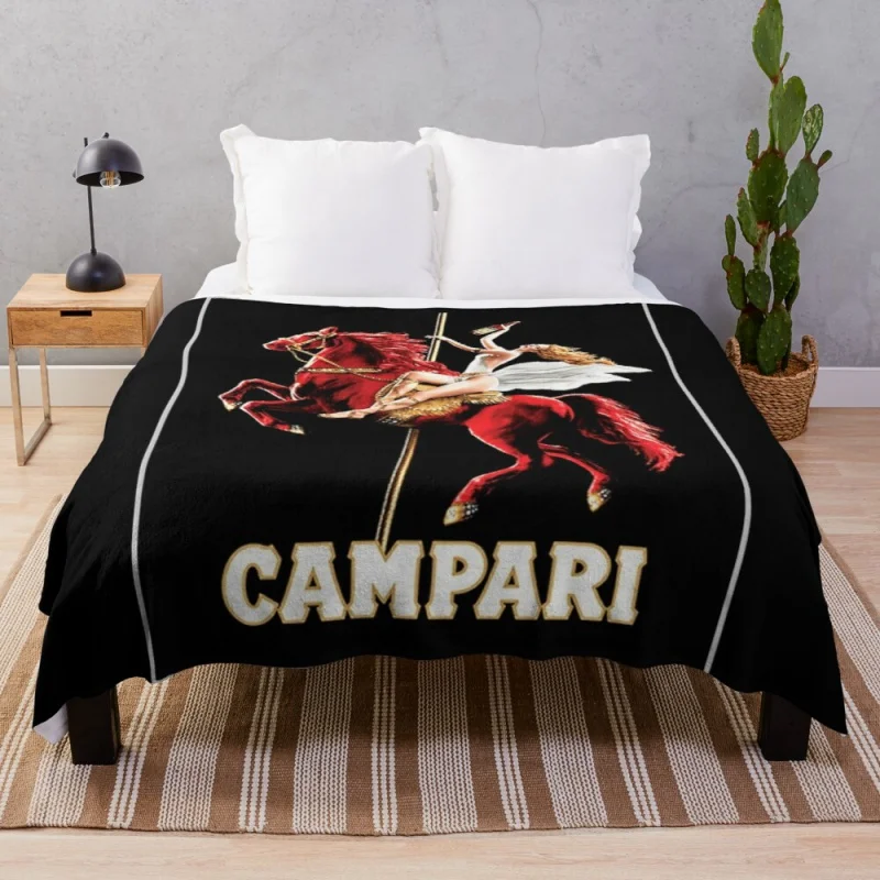 

Vintage Campari Wine and Liquor Spirits Red Horse Art Print Throw Blanket Flannel Cotton Knit Blanket Blanket Sofa