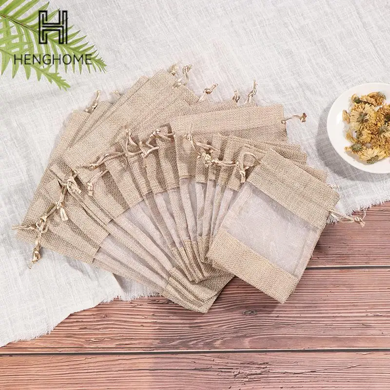 

10pcs Diy Jute Bags Gift Drawstring Pouch Gift Box Packaging Bags For Gift Linen Bags Jewelry Display Wedding Sack Burlap Bag