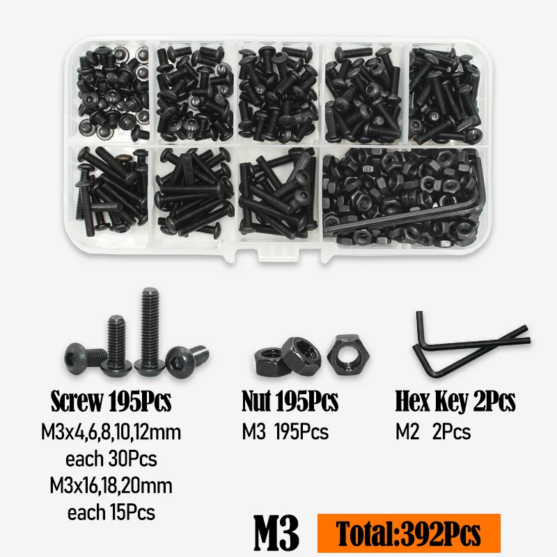 

Набор винтов M2 M2.5 M3 M4 M5 M6 черные 10.9