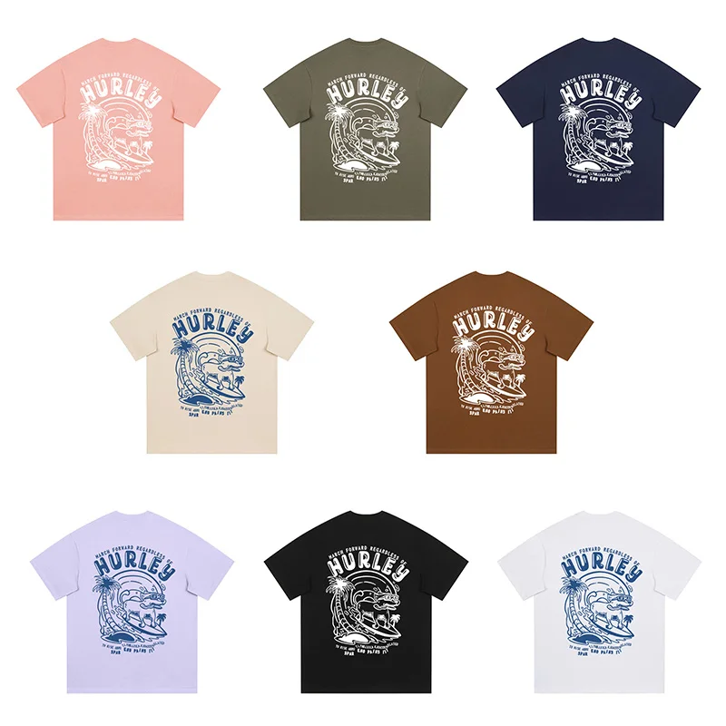 

Hurley Summer fashion print trend loose matching couple cotton short sleeve T-shirt