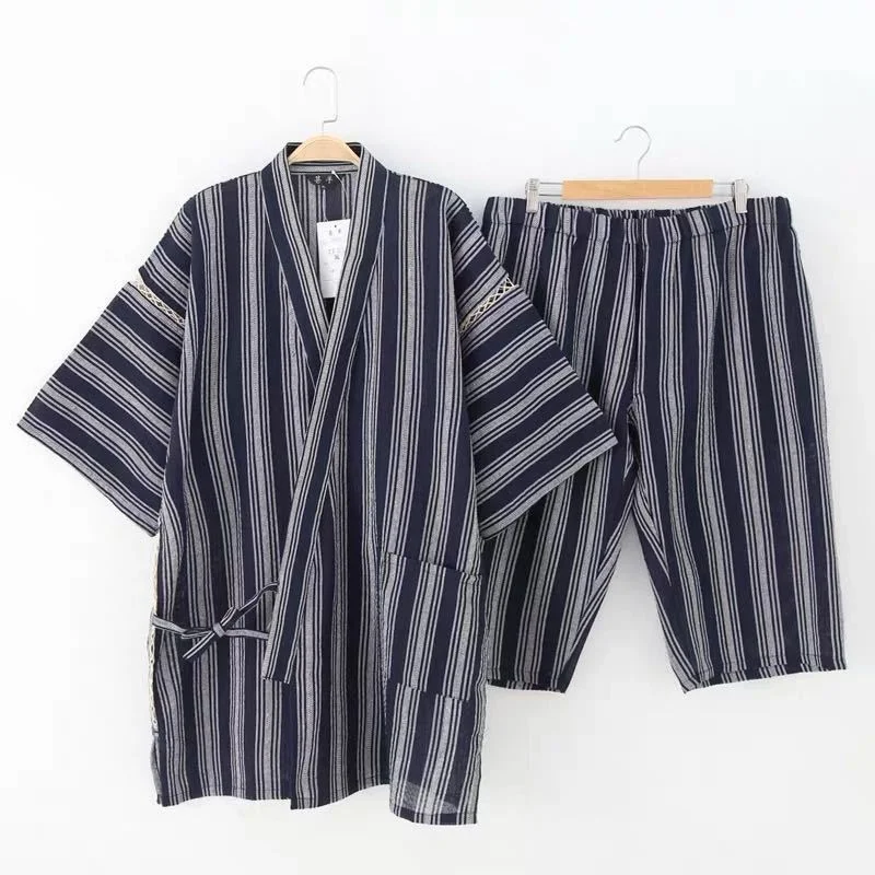 

2022 Japanese Short-sleeve Pajamas Set Two-piece Home Clothes Suit Sleepwear Cotton Men's And Women's じんべい Yukata Kimono