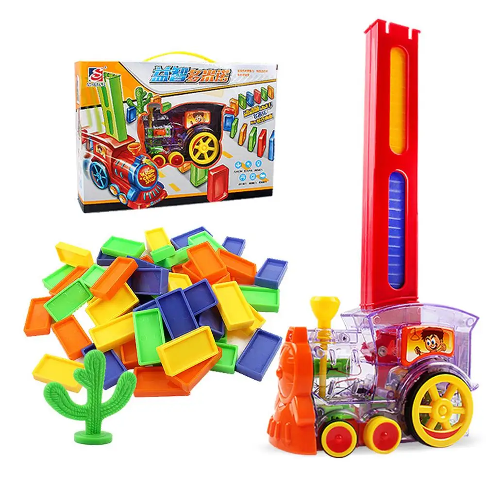 Dominos Train Set Automatic Dominos Blocks Drop Electric Train Bee Cow Train For Children Birthday Gifts images - 6