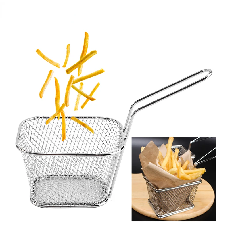 

French Fries Chips Basket Portable Stainless Steel Frying Basket Fried Chicken Snacks Chip Strainer Potato Kitchen Accessories