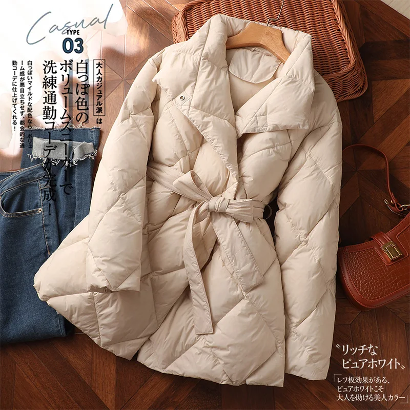 Fashion Design New Casaco Feminino Inverno 2022  90%  White Duck Down  Luxury Thin Puffer Jacket Women  Winter Coat Women