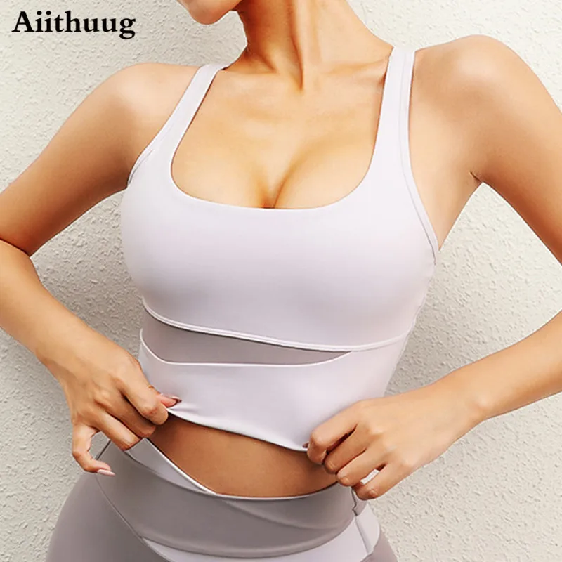 

Aiithuug Women Yoga Bras Fitness Top Removable Padded Sports Bras Workout Running Yoga Tank Tops Joint Color Jogging Bra