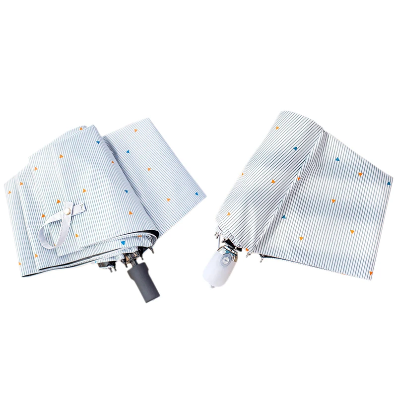 

Fashion Stripe Sun Umbrella 8 Bone Three-Fold Black Coating Sunny and Rainy Umbrella Fresh Sun Umbrella