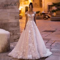glitter off the shoulder a line wedding dresses tulle backless appliques bridal gown 2022 elegant scoop neck vestido de novia