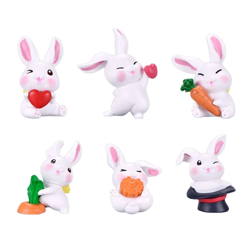 Миниатюрная Фигурка кролика из мультфильма 6 шт. миниатюрные Ландшафтные