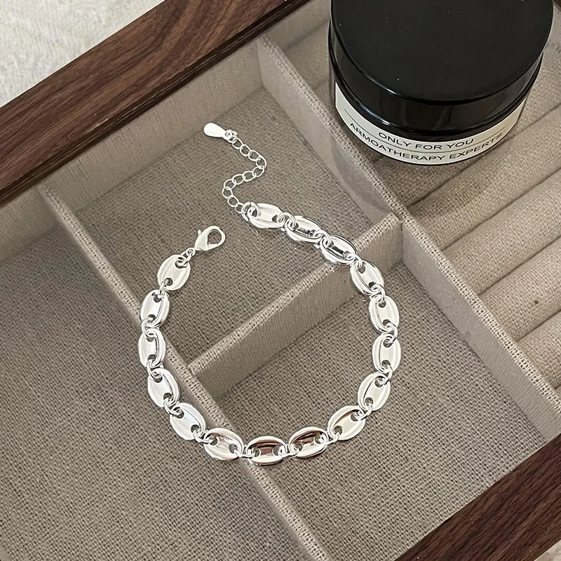 Silver Plated Coffee Bean Bracelet Man Kpop Pig Noses Stainless Steel Chain Bracelet Couple Jewelry Mothers Gifts pulsera hombre