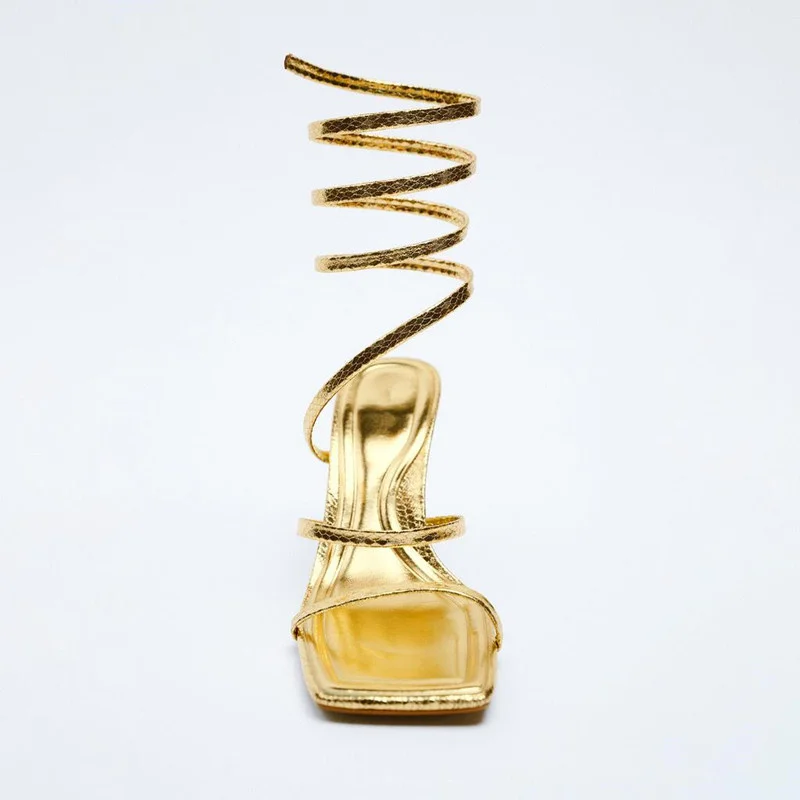 Женские босоножки в римском стиле ZARF золотистые сандалии с открытым носком